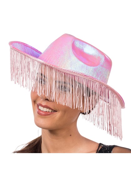 CHAPEAU DE COWBOY ROSE IRISE AVEC FRANGES TU