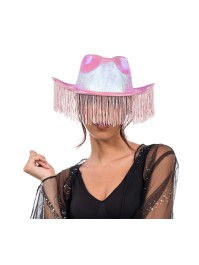 CHAPEAU DE COWBOY ROSE IRISE AVEC FRANGES TU