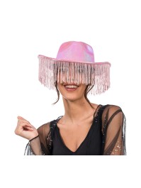 CHAPEAU DE COWBOY ROSE IRISE AVEC FRANGES TU