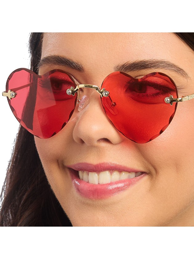 RED METAL RIMLESS HEART SHAPED GLASSES 14CM X 14CM X 5.5CM