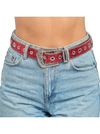 GÜRTEL SCHNALLE STRASS UND PAILLETTEN ROT 112CM X 3.8CM