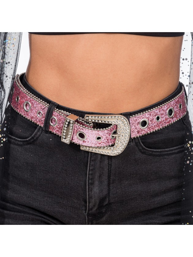 PINK GLITTER BELT WITH RHINESTONES BUCKLE 112CM X 3.8CM