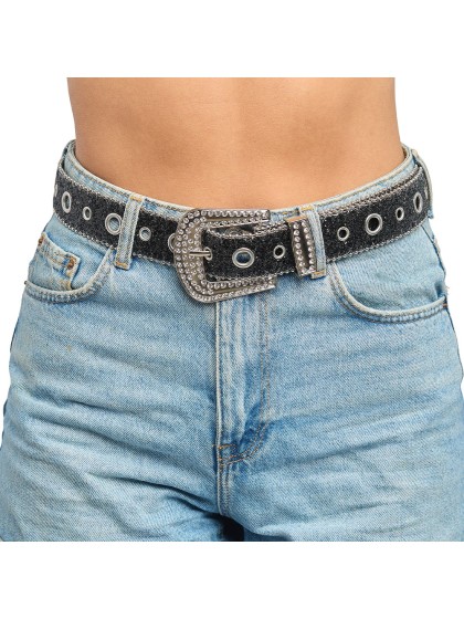 GÜRTEL SCHNALLE STRASS UND PAILLETTEN SCHWARZ 112CM X 3.8CM
