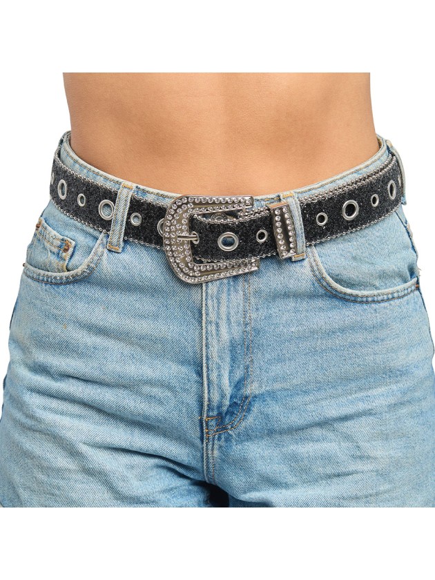 GÜRTEL SCHNALLE STRASS UND PAILLETTEN SCHWARZ 112CM X 3.8CM