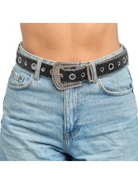 BLACK GLITTER BELT WITH RHINESTONES BUCKLE 112CM X 3.8CM