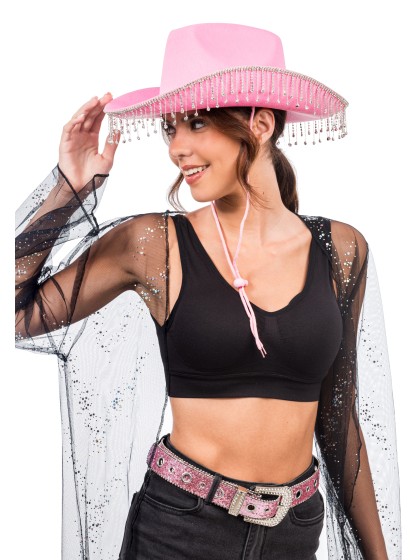 HUT AUS COWBOY ROSA MIT KETTE STRASS DU