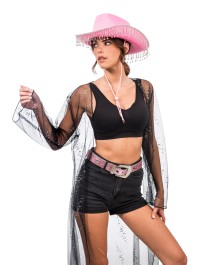PINK COWBOY HAT WITH RHINESTONES CHAIN ONE SIZE