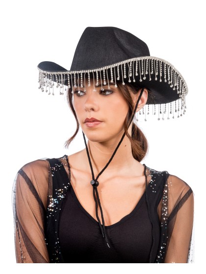 HUT AUS COWBOY SCHWARZ MIT KETTE STRASS DU