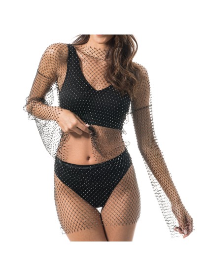 TOP FESTIVAL MAILLE RESILLE ET STRASS NOIR TU
