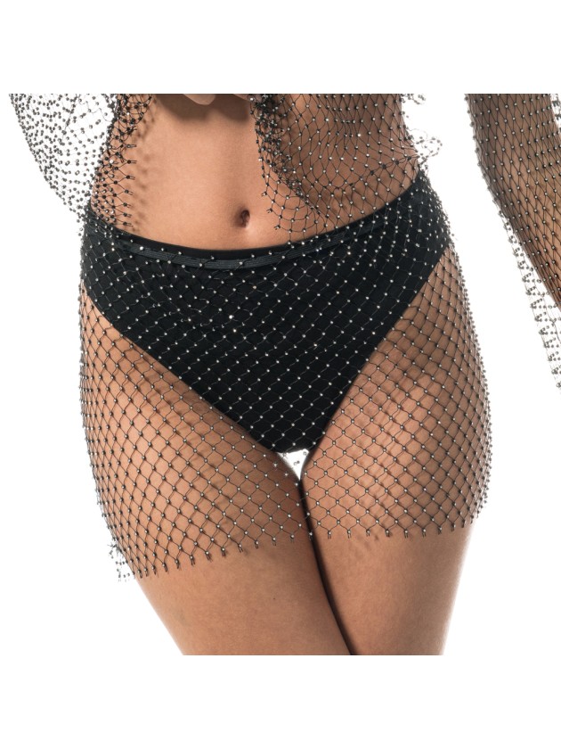 JUPE FESTIVAL MAILLE RESILLE ET STRASS NOIR TU