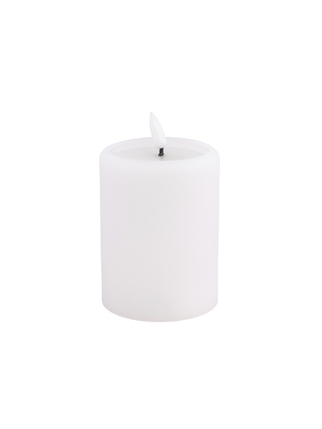 BOUGIE CIRE STRIEE LED TIMER EFFET MIROIR BLANC DIA 7.5CM X 10CM