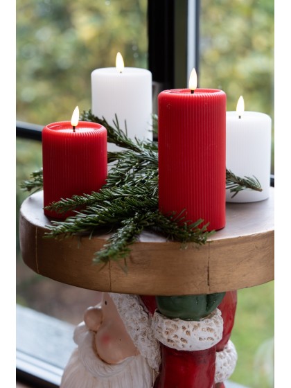 BOUGIE CIRE STRIEE LED TIMER EFFET MIROIR ROUGE DIA 7.5CM X 10CM