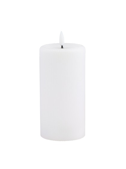 BOUGIE CIRE STRIEE LED TIMER EFFET MIROIR BLANC DIA 7.5CM X 15CM