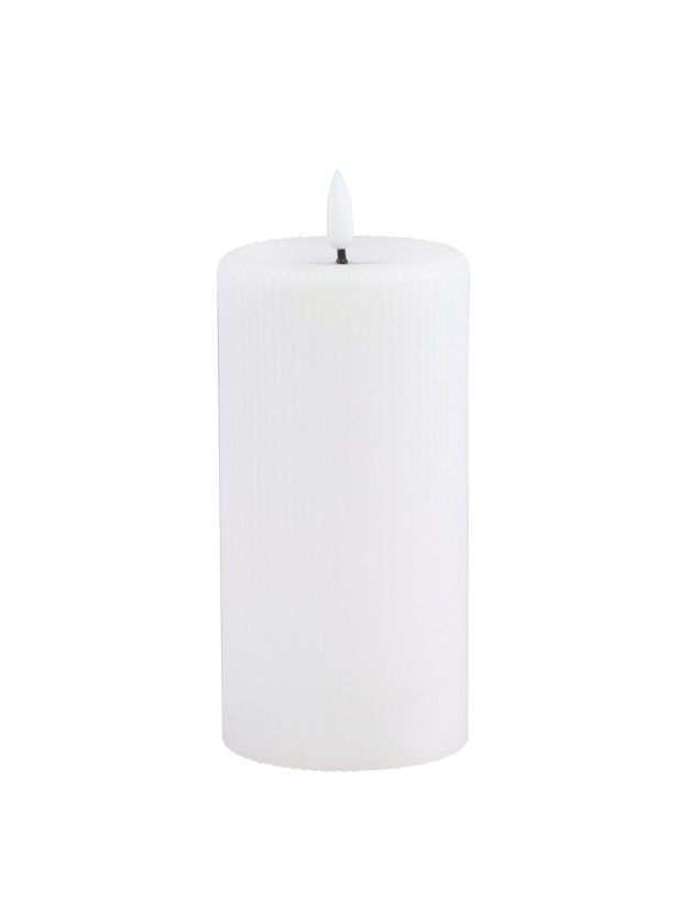 BOUGIE CIRE STRIEE LED TIMER EFFET MIROIR BLANC DIA 7.5CM X 15CM