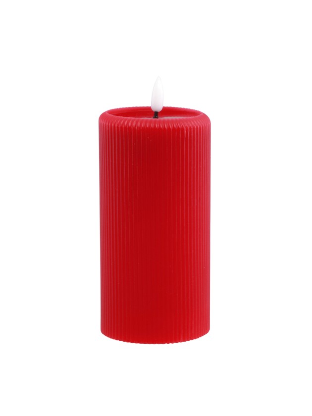 BOUGIE CIRE STRIEE LED TIMER EFFET MIROIR ROUGE DIA 7.5CM X 15CM