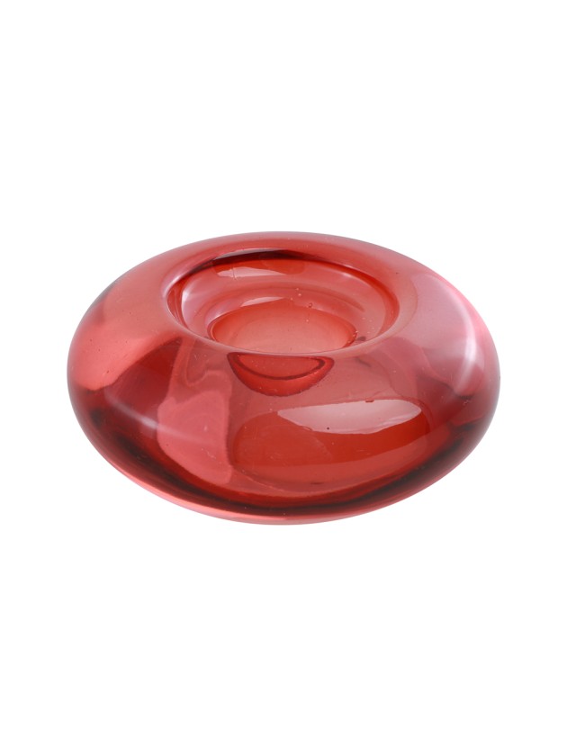 BOUGEOIR VERRE ROND ROUGE DIA 7.6CM X 3.3CM