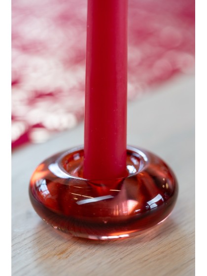 RED ROUND GLASS CANDLEHOLDER DIA 7.6CM X 3.3CM