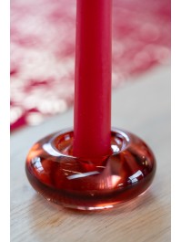 BOUGEOIR VERRE ROND ROUGE DIA 7.6CM X 3.3CM