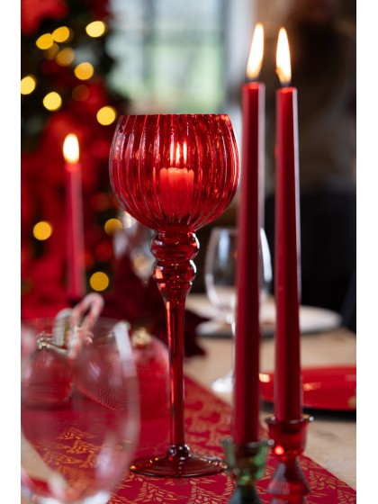 RED GLASS CHALICE CANDLEHOLDER DIA 13CM X 35CM