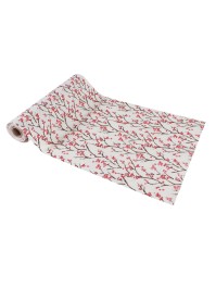 CHEMIN DE TABLE TISSU BAIES ROUGES ENNEIGEES 28CM X 3M