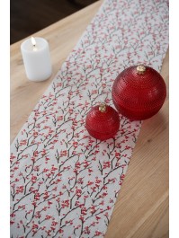 CHEMIN DE TABLE TISSU BAIES ROUGES ENNEIGEES 28CM X 3M