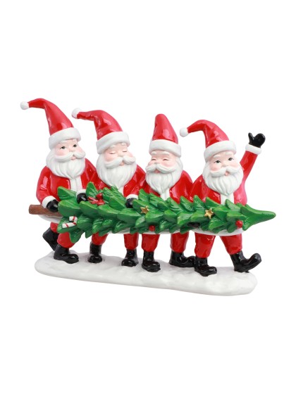 RESIN TABLE CENTER 4 SANTAS HOLDING A TREE 29CM X 9CM X 19.5CM