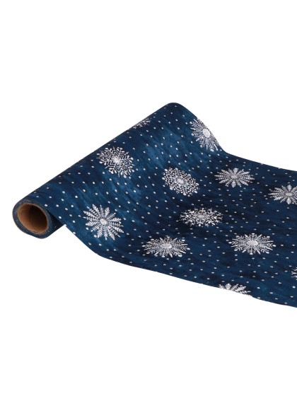 CHEMIN DE TABLE FROSTY NIGHT BLEU CELESTE / PLATINE 28CM X 3M