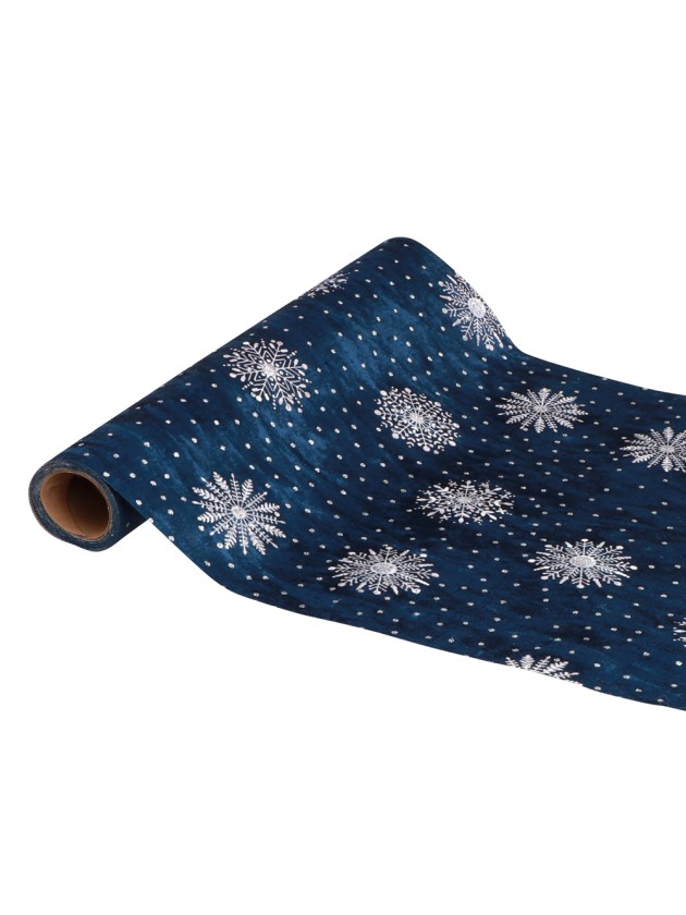 CHEMIN DE TABLE FROSTY NIGHT BLEU CELESTE / PLATINE 28CM X 3M