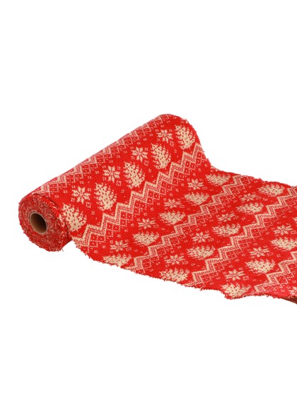 RED/CREAM SANTA WOOL TABLE RUNNER 27CM X 2.5CM