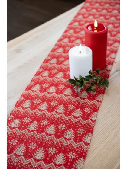 RED/CREAM SANTA WOOL TABLE RUNNER 27CM X 2.5CM