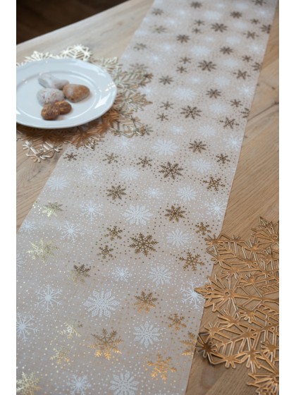 CHEMIN DE TABLE SNOW MIST BLANC/OR 28CM X 3M
