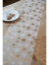 CHEMIN DE TABLE SNOW MIST BLANC/OR 28CM X 3M