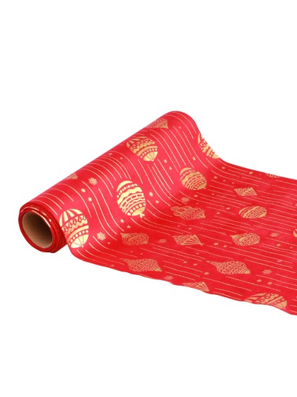 CHEMIN DE TABLE XMAS ORNAMENTS ROUGE/OR 28CM X 3M