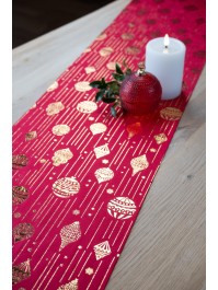 CHEMIN DE TABLE XMAS ORNAMENTS ROUGE/OR 28CM X 3M