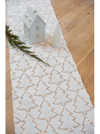 CHEMIN DE TABLE MY COZY TREE SEQUINS OR BLANC 28CM X 3M