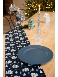 CHEMIN DE TABLE VELOURS BLEU CELESTE TINY HOUSES ARGENT 28CM X 3M