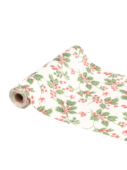 GOLD MISTLETOE WHITE VELVET TABLE RUNNER 28CM X 3M