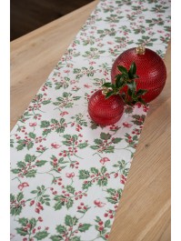 TISCHLÄUFER SAMT WEISS MISTLETOE GOLD 28CM X 3M