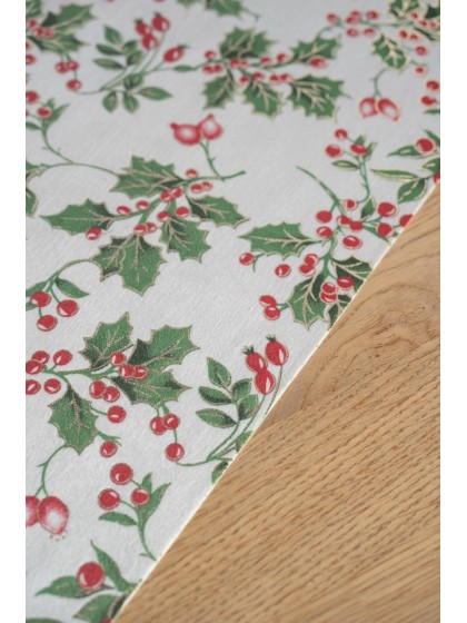 CHEMIN DE TABLE VELOURS BLANC MISTLETOE OR 28CM X 3M