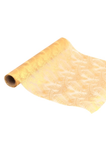 CHEMIN DE TABLE ORGANZA FEUILLAGES OR 28CM X 3M