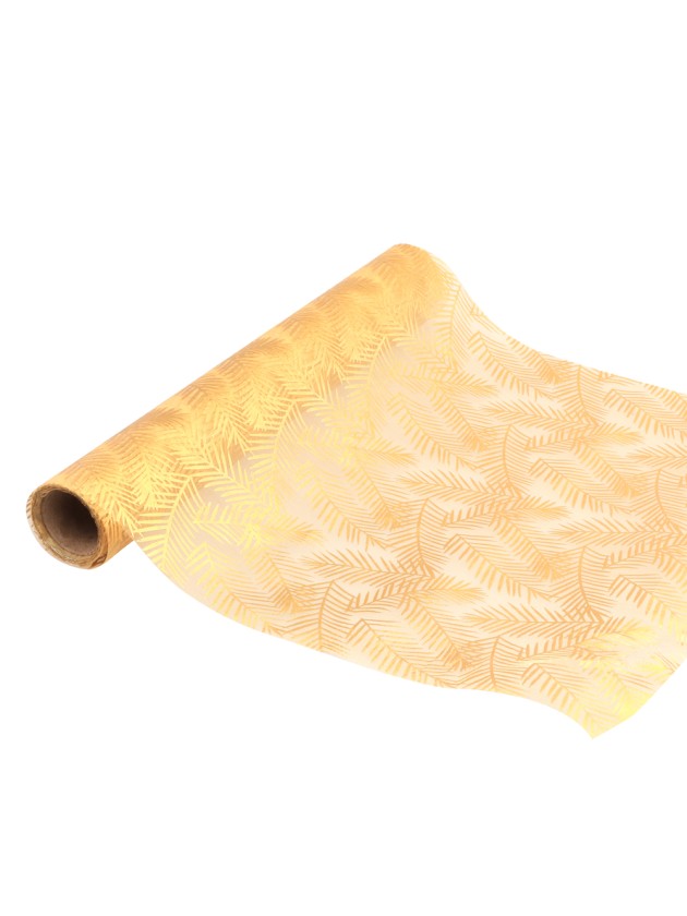 CHEMIN DE TABLE ORGANZA FEUILLAGES OR 28CM X 3M