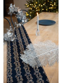 TISCHLÄUFER SAMT BLAU CELESTE FIORITURES ARGENT/PLATINE 28CM X 3M