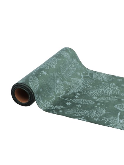 CHEMIN DE TABLE VELOURS PINE CONE VERT/VERT CLAIR 28CM X 3M