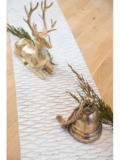 TISCHLÄUFER SAMT FRINGE BLANC/OR 28CM X 3M
