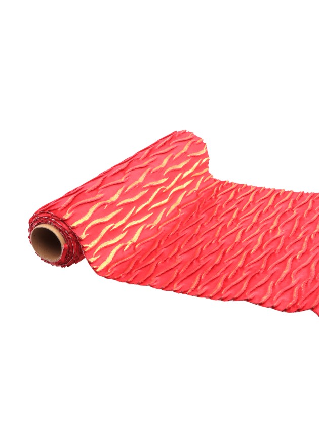 CHEMIN DE TABLE VELOURS FRINGE ROUGE/OR 28CM X 3M