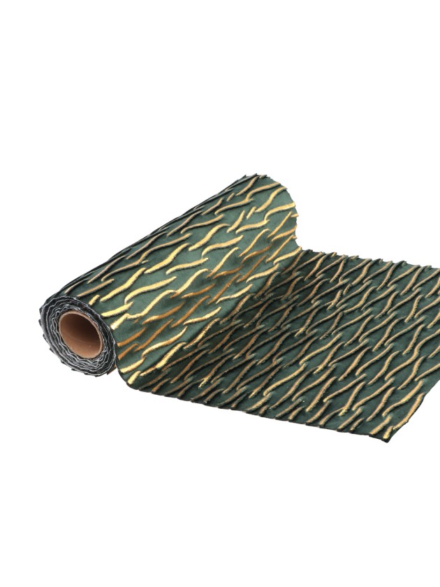 CHEMIN DE TABLE VELOURS FRINGE VERT/OR 28CM X 3M