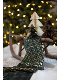 CHEMIN DE TABLE VELOURS FRINGE VERT/OR 28CM X 3M