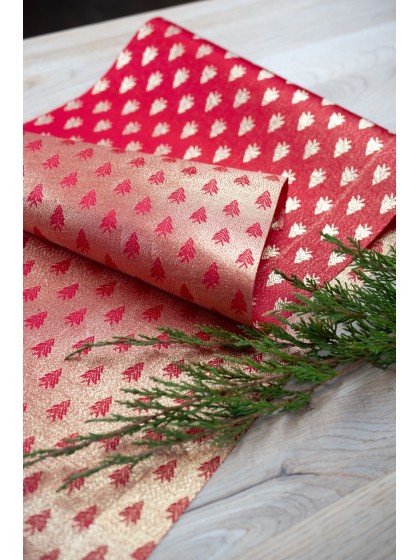 RED/GOLD REVERSIBLE XMAS FAIRY TABLE RUNNER 28CM X 3M