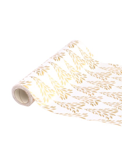 CHEMIN DE TABLE VELOURS TREE SYMPHONY BLANC/OR 28CM X 3M