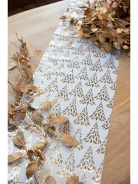 WHITE/GOLD TREE SYMPHONY VELVET TABLE RUNNER 28CM X 3M